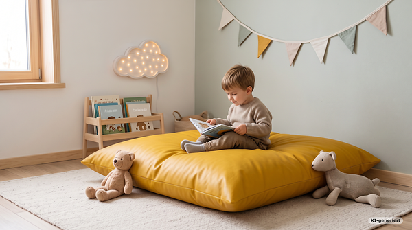 Bodenkissen, gelbes Kissen, Kinderzimmer, Stoffbezug