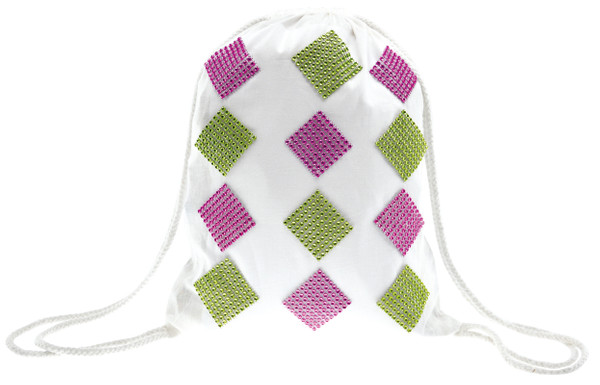 Stadium, Drawstring bag, Geometric pattern, Diamond pattern, Fabric pouch
