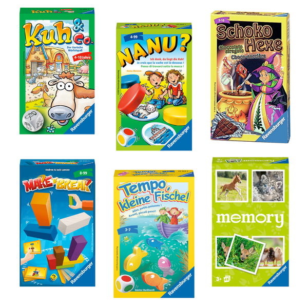 RAVENSBURGER Mitbringspiele Set, mit 6 Mitbringspielen, ab 3 Jahre