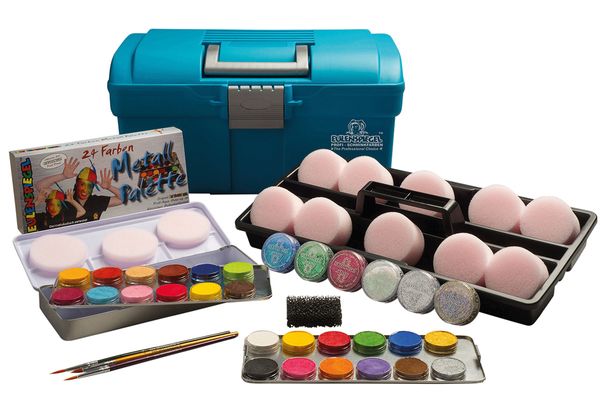 Nail art kit, Acrylic paints, Makeup tools, Egg-carton storage, Brush set