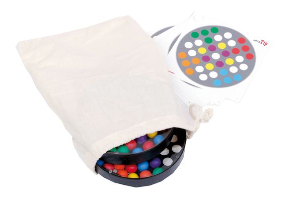 bunte Perlen, Kugeln, Malfarben, Stoffbeutel, Palette