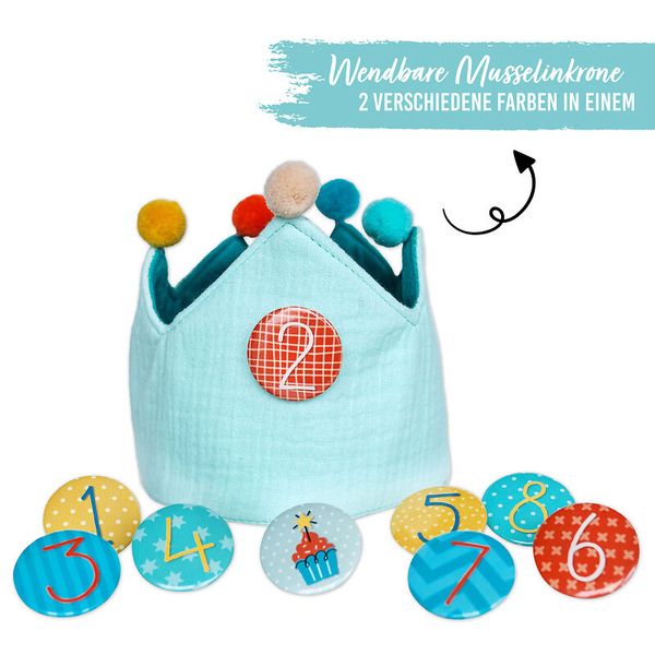 Kuschelkappe, Wendbare Krone, Kinder Kleidung, Pompom-Krone, Zahlenkugeln