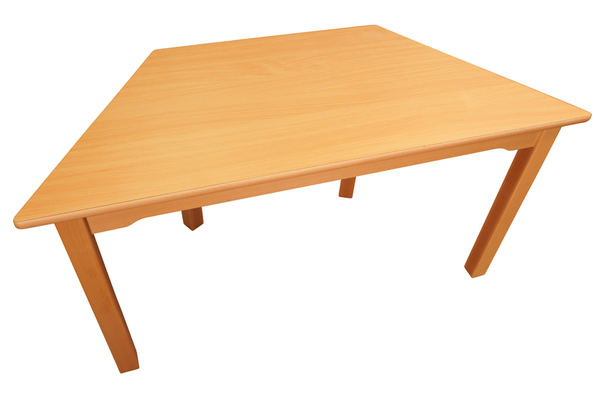 BasicPlus Trapeztisch 120 x 60  x 60cm, Buche hell, geschwungene Zarge, Massivholzgestell