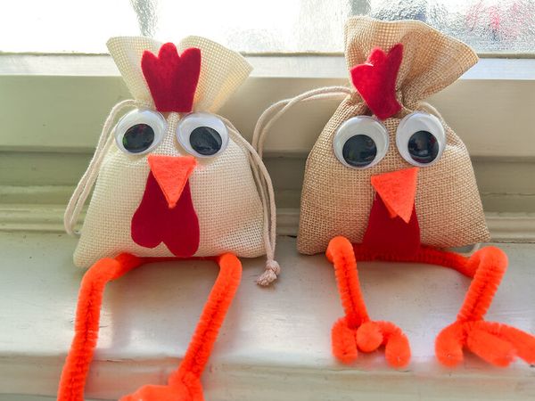 Sammeln, Huhn, Figur, Papierbeutel, Gag