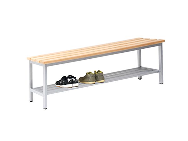 schuhbank, holzoberseite, metallrahmen, auflageboden, einstellbare schuhbank