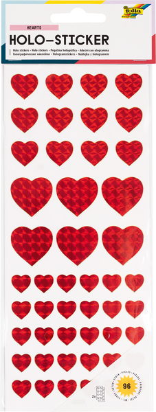 FOLIA Holografische Sticker, Herzen, 96 Stück