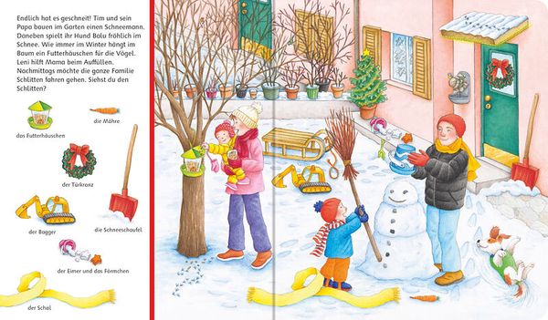 Winter, Schnee, Familie, Vögel, Pflanzen