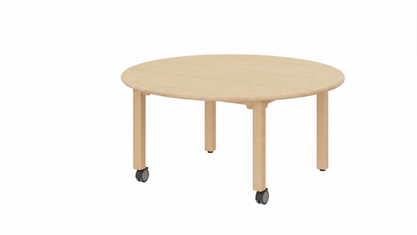 runder tisch, rolltisch, holz, naturholz, plattenoberfläche