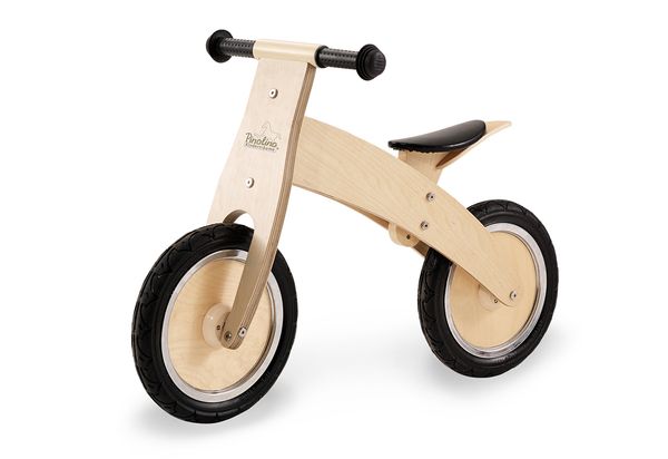Holzfahrzeug, Kinderfahrrad, Laufrad, Pedale, lackiertes Holz