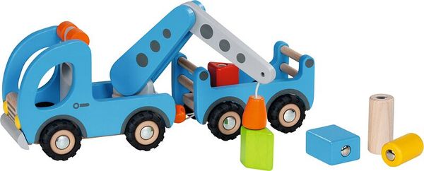 GOKI Kranwagen mit Anhänger aus Holz, ab 3 Jahre