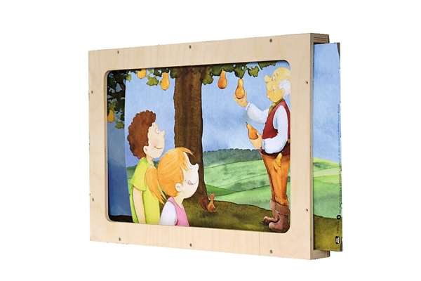 picture frame, wooden frame, children artwork, orange tree, illustration panel