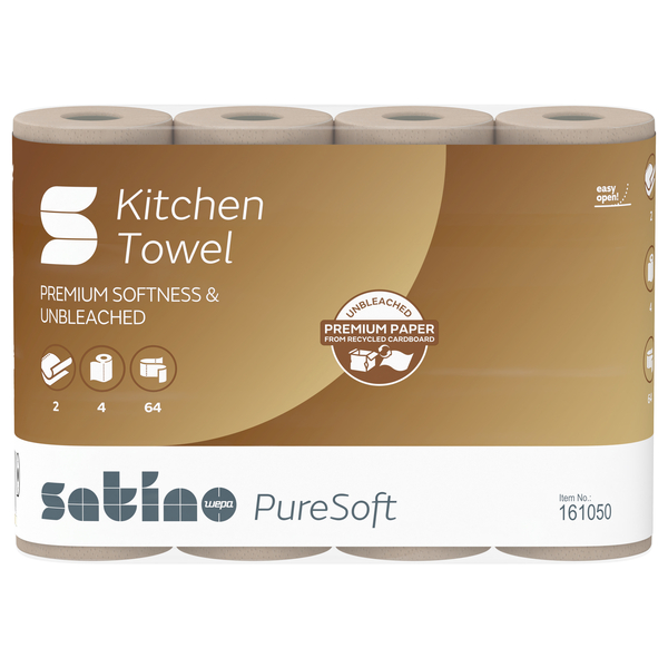 SATINO PureSoft 100% Recycling Küchenrolle, 64 Blatt, 4 Rollen, 2 lagig