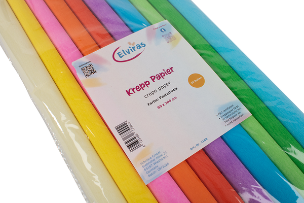 ELVIRAS Krepppapier Pastellmix, 10 Rollen bunt sortiert