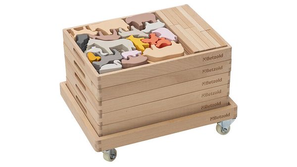 BETZOLD Spielwelt-Bausteinwagen mit 5 Fächern, 225 Teile