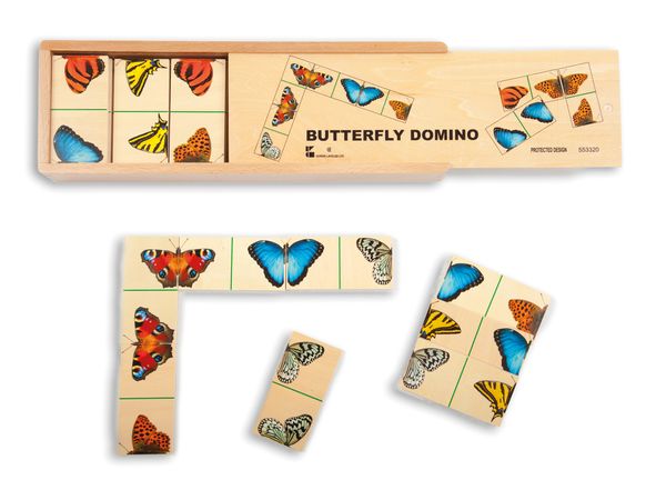 Riesen-Domino Schmetterlinge aus Holz, 28 Karten, ab 3 Jahre (SONDERANGEBOT)