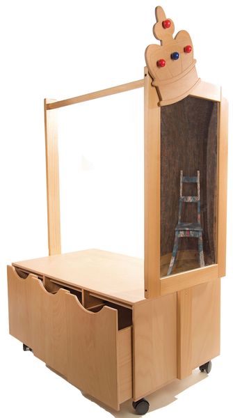 Holzkonsole, Theke, Puppenstuhl, Spiegel, Rollwagen