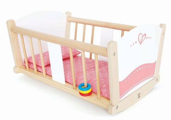 Kinderbett, Holz, Babybett, Matratze, Rosa Muster