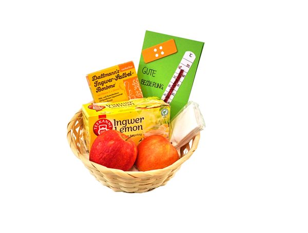 korb, apfel, getränke-glas, thermometer, gesundheitsset