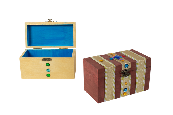 Schatztruhe, Holzkiste, blauer Innenraum, Dekorationsbox, Kiste