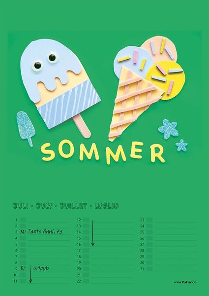 FOLIA Bastel-Dauerkalender, DIN A4, farbig sortiert, 12 Monatsseiten, 1 Stück