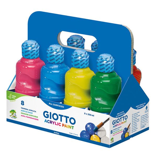 GIOTTO Tempera Acrylfarben-Set, 8 x 250 ml, farbig sortiert