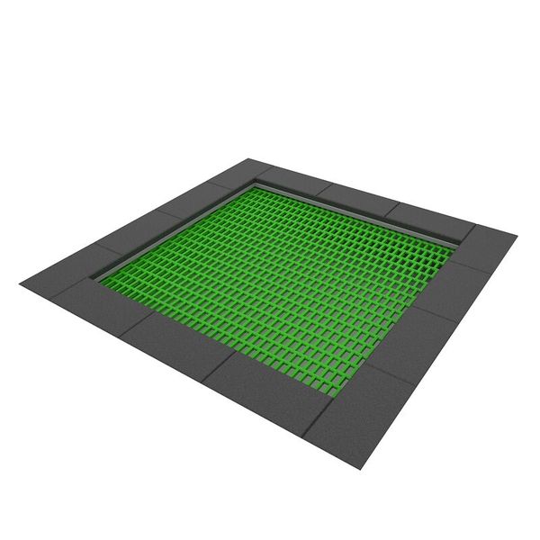 Trampolin, Sprungfeder, Grün, Lochmuster, Randplatten
