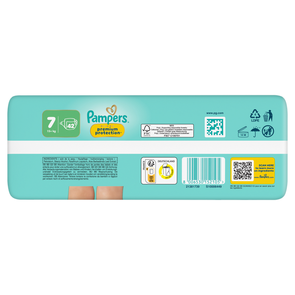 PAMPERS Premium Protection Windeln Größe 7, Extra Large 15+ kg, 42 Stück