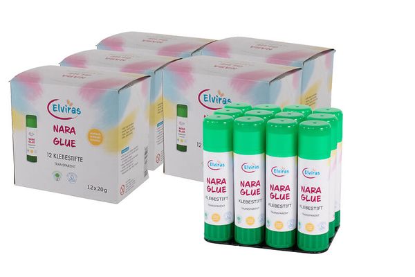 ELVIRAS Klebestifte Transparent 20 g, Vorteilspack 72 Stk. (60 Stk. + 12 Stk. gratis)