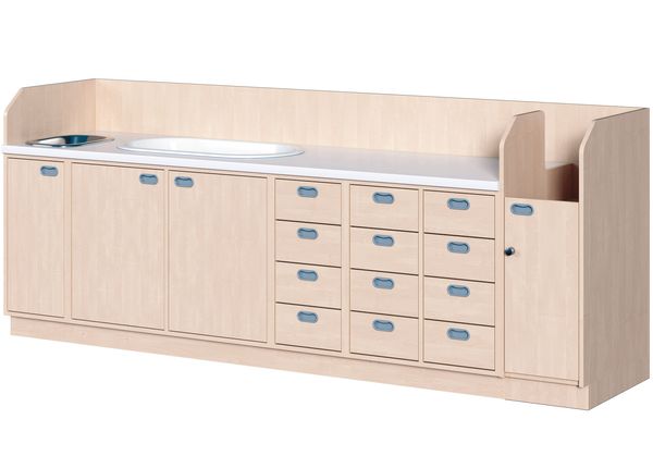 Wickelkommode Hendrik mit Badewanne + Waschbecken, Aufgang rechts, 12 Dekorschübe Wickelkommode Hendrik mit Badewanne + Waschbecken, Aufgang rechts, 12 Dekorschübe