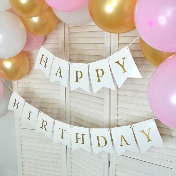Papiergirlande "Happy Birthday" Weiß