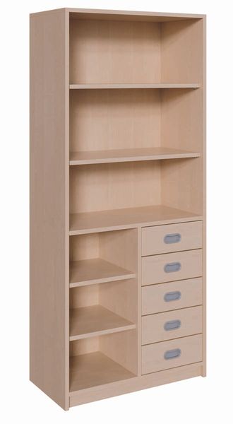 Regal, Bücherregal, Schubladen, Holz, vier Ebenen