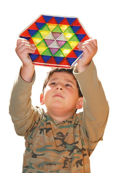 Geometric puzzle, Memory puzzle, Colorful centerpiece, Plastic tiles, Triangle pattern