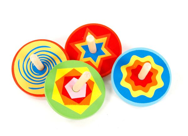 Holzspinner, Kreisel, bunt, geometrisches Muster, Kinderspielzeug