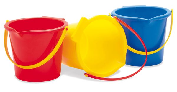 Eimer, Sandeimer, Kunststoff, rot, blau, gelb