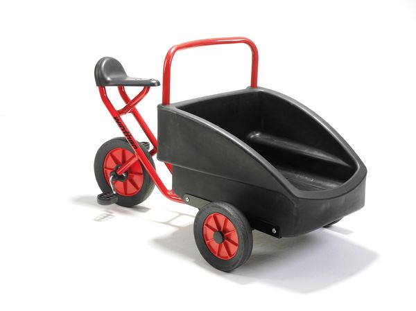 Kinderwagen, Spielzeugwagen, rote Rahmen, schwarzer Koffer, Pferdchenkinderwagen