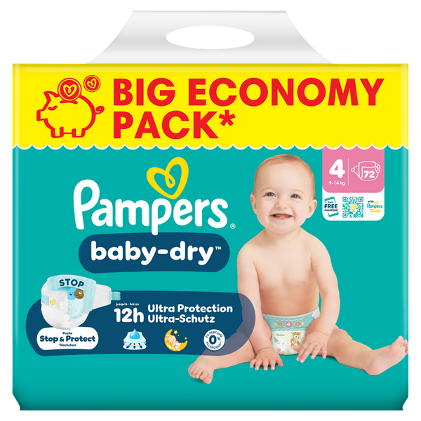 PAMPERS Baby Dry Windeln Größe 4, Maxi 9-14 kg, Packungsgröße wählbar
