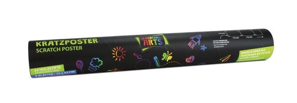 XL Kratzposter, 8 Posterbögen (je 75 x 52 cm), 24 Holzstifte, 32 Klebepunkte