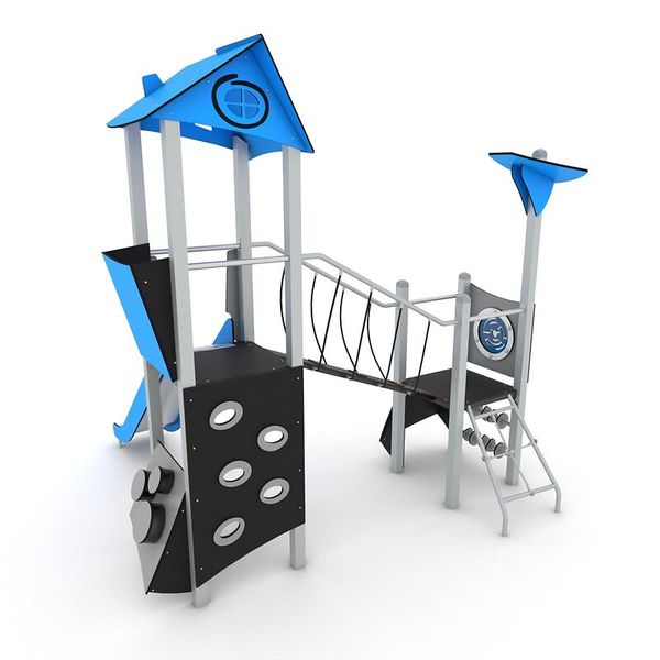 Spielplatz, Klettergerüst, Rutschstange, Holz/Metall-Kombination, Spielplatzausstattung