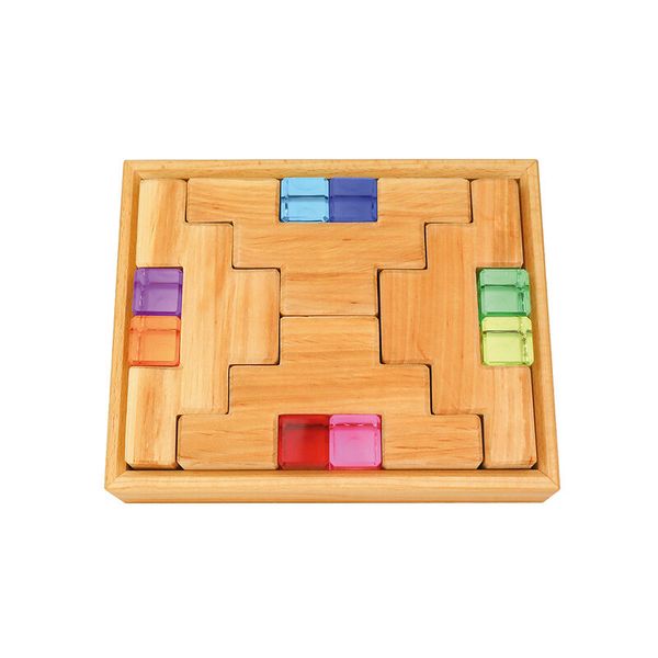 Treppenklötze natur mit Lichtbauquader im Holzrahmen, 16-teiliges Set