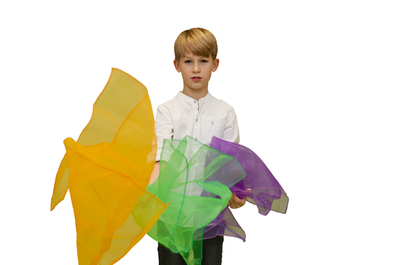 Jongliertücher, 68 x 68 cm, farbig sortiert, 6-teiliges Set
