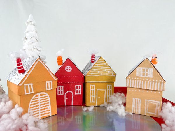 Papphäuser, Miniaturhäuser, Weihnachtsdeko, Deko-Set, DIY-Deko