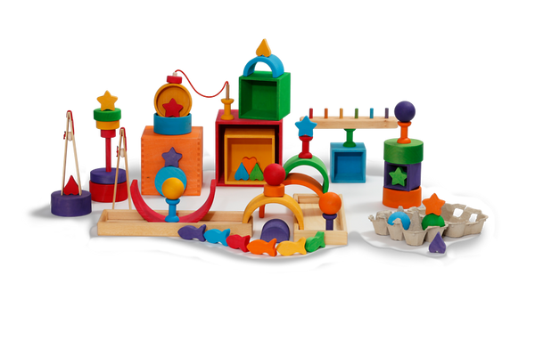 GRIMM´S Grundset – Best of Stapeln, Stecken und Sortieren, 6er Regenbogenfarbigkeit, ab 1 Jahr, 60 Teile