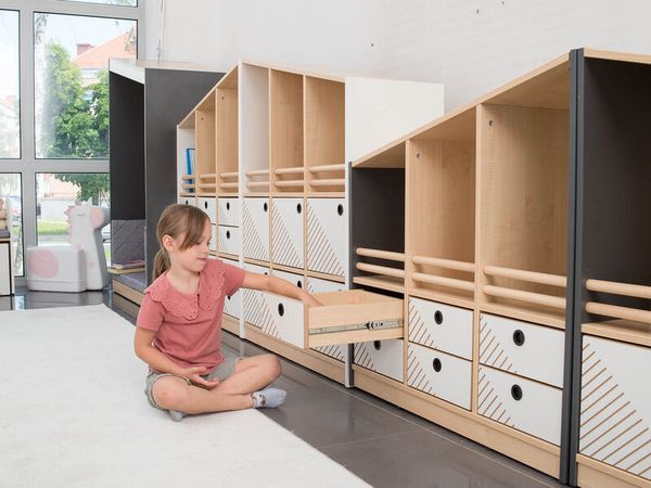 Kinderzimmer, Aufbewahrung, Regal, Schublade, Holzregal
