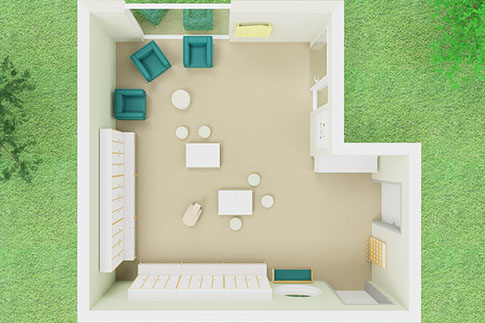 Darstellung eines Garderobenraumes von oben