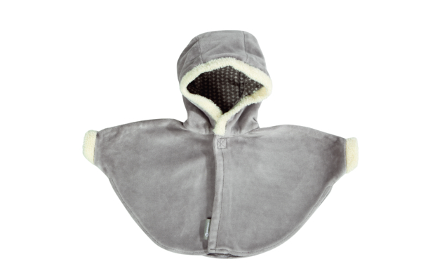 hooded poncho, baby cloak, soft fleece, grey, hooded blanket