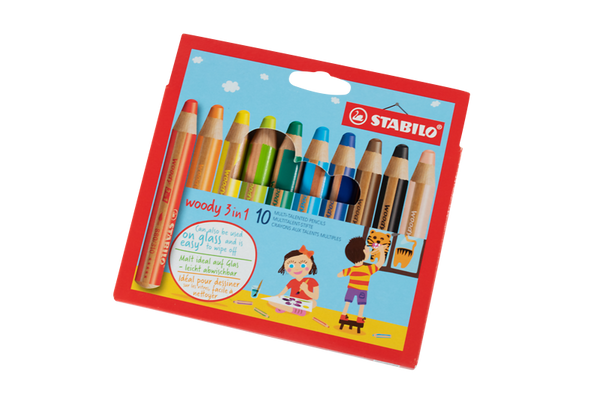 STABILO woody 3in1 Malstifte, inkl. Spitzer, in 6 Farben sortiert, 6 Stück