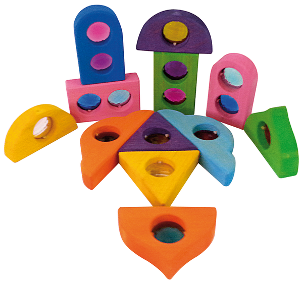 holzspielzeug, bunte blokke, geometrische stücke, holzbausteine, kullerformungen