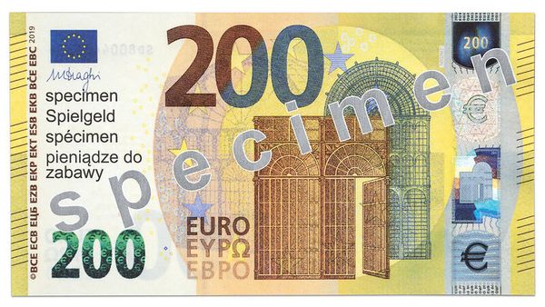 200 Euro-Schein, Euro-Banknote, Währung, Architekturmotiv, Geldschein