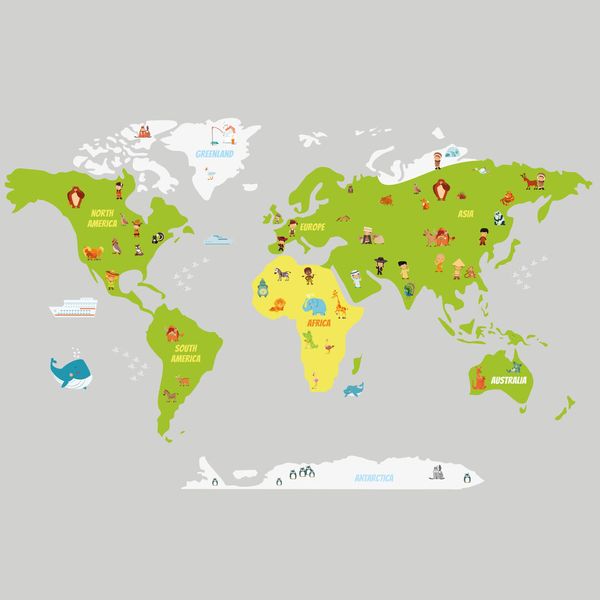 Wandtattoo - Kinder-Weltkarte, verschiedene Größen Wandtattoo - Kinder-Weltkarte, verschiedene Größen