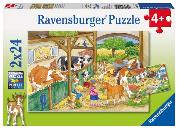 Puzzle, 2x24, Bauernhoftiere, Hofszene, Kinderpuzzle